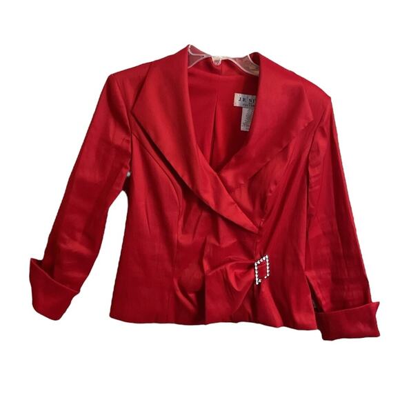 J. R. Nites by Caliendo Jacket Size 10 Vintage Red Rhinestone Buckle Zip Back - Picture 13 of 15
